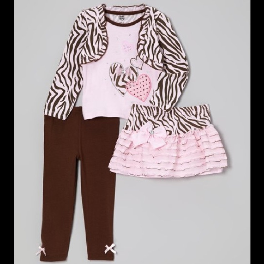 Young Hearts Pink & Brown Zebra Layered Top Set